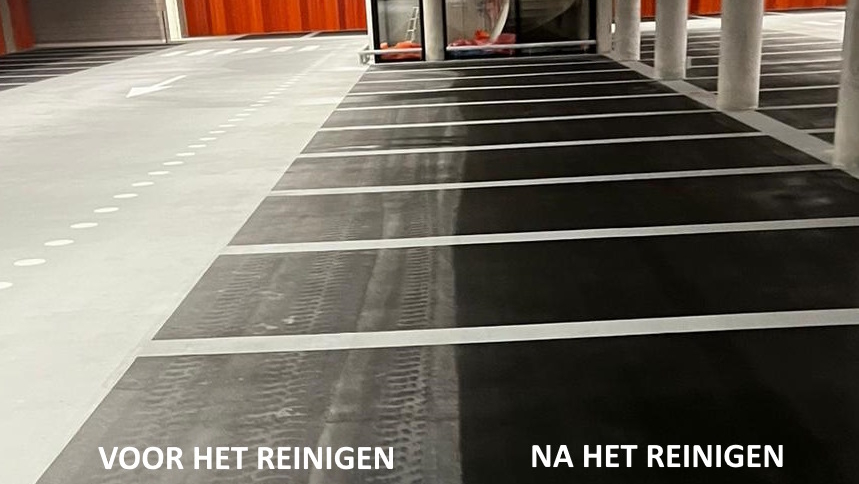 parking vloer: voor en na de schoonmaak