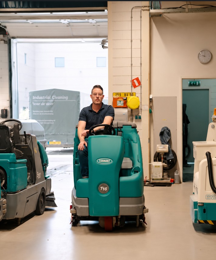 schrobmachine schoonmaken van werkplaats